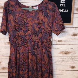 Lularoe Amelia, 2XL Pink, with multi colors.
